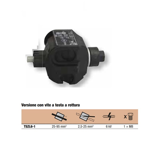 Morsetto ENEL a Perforazione Isolato Passante 25-95 / 2,5-25mm